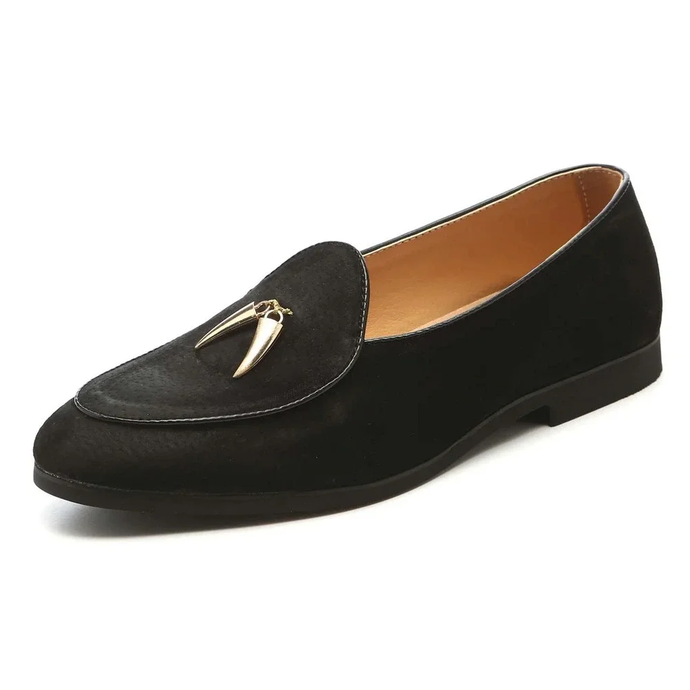 Santimon Men's US 8.5 Black Suede Smoking Slip On Loafers Formal Dress Shoes